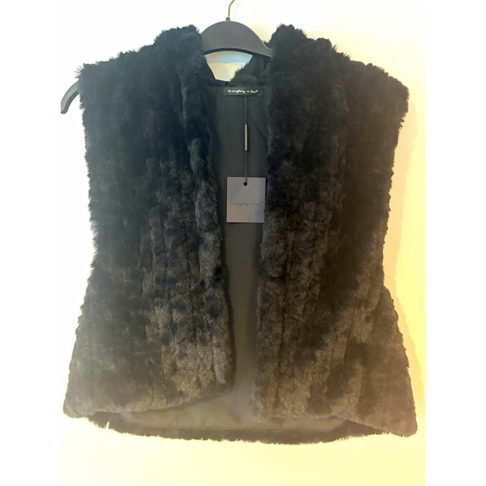 Do everything in Love Womens Black Faux Fur Accent Open Front Vest One Size